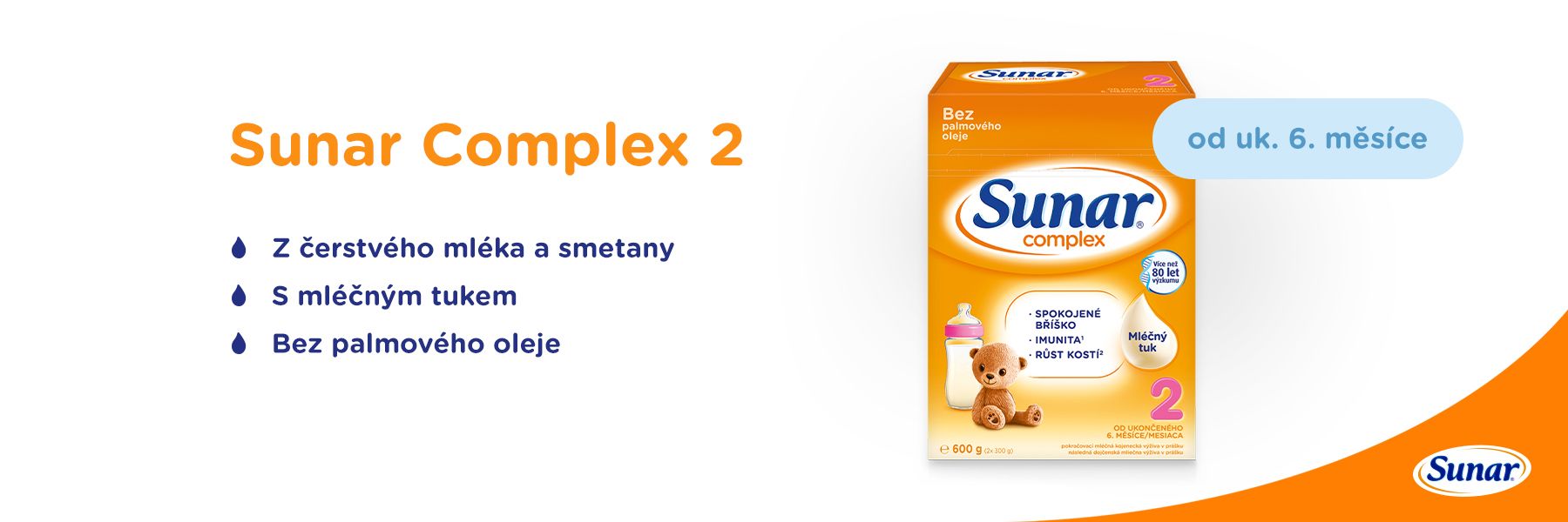 Sunar Complex 2, pokračovací kojenecké mléko, 6 × 600g