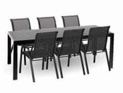 IWHOME Jídelní set VIGO XL antracit + 6x židle VALENCIA černá