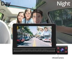 BergMont Kamera do auta DVR 4palcový dotykový displej zadní kamera 1080P Full HD, 3 čočky, G senzor, černá