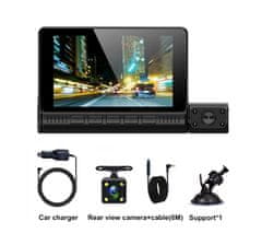 BergMont Kamera do auta DVR 4palcový dotykový displej zadní kamera 1080P Full HD, 3 čočky, G senzor, černá