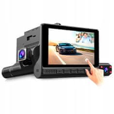 Farrot Kamera do auta DVR 4palcový dotykový displej zadní kamera 1080P Full HD, 3 čočky, G senzor, černá