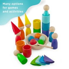 Ulanik Montessori dřevěná hračka „Rainbow: Peg Dolls in Cups with Hats and Balls‟