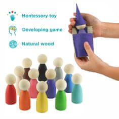 Ulanik Montessori dřevěná hračka "Peg Dolls with hats and beds"