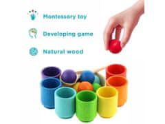 Ulanik Montessori dřevěná hračka "Rainbow: balls in cups. Big."