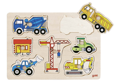 Goki Dřevěné puzzle - Stavební auta
