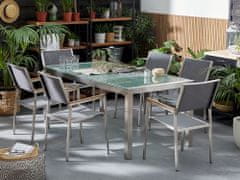 Beliani Zahradní sada pro 6 osob skleněná deska 180 x 90 cm a šedé židle GROSSETO