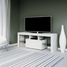 3E 3xE living.com TV stolek Selma, délka 130 cm , matná bílá / lesklá bílá