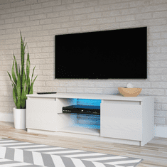 3E 3xE living.com Moderní TV stolek Demi 120 cm, matná bílá / lesklá bílá LED
