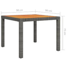 Greatstore Zahradní stůl 90 x 90 x 75 cm polyratan a akáciové dřevo šedý