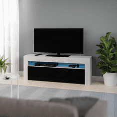 3E 3xE living.com Moderní TV stolek KIM o délce 130 cm, matná bílá / černý lesk LED 