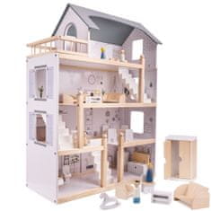 Ikonka Dřevěný domeček pro panenky + nábytek 80cm