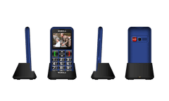 Mobiola MB700 Senior, mobilní telefon pro seniory, SOS tlačítko, 2 SIM, nabíjecí stojánek, modrý