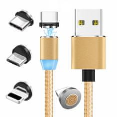 W-STAR W-star magnetický USB kabel 3v1, USBC, micro USB, lightning, 5A, Led, zlatá 1m, MG3GD1