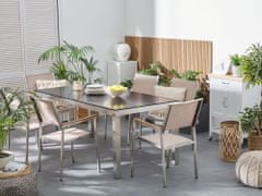 Beliani Sada zahradního nábytku stůl se skleněnou deskou 180 x 90 cm 6 béžová židle GROSSETO
