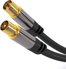 PremiumCord kabel antenní IEC, M/F, HQ, 750hm (135dB), 4x stíněný, 5m, černá