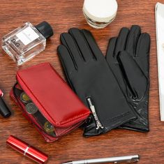 Beltimore K27 Dámská kožená sada peněženka červená s rukavicemi