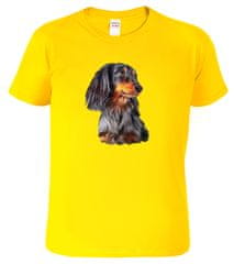 Hobbytriko Dětské tričko s jezevčíkem - Jezevčík dlouhosrstý Barva: Žlutá (04), Velikost: 8 let / 134 cm, Délka rukávu: Krátký rukáv