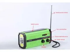 Green Power Nouzové rádio 5000mAh, AM/FM solární s dynamem, svítilnou a dobíjením mobilu. Dárek zdarma: ochranný pytlík na rádio