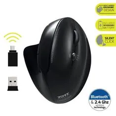 Port Designs PORT CONNECT ERGONOMIC RECHARGEABL, bezdrátová ergonomická myš, 2,4 Ghz & Bluetooth, USB-A/C, černá
