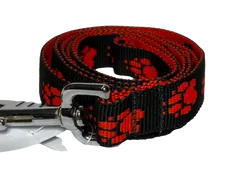 Palkar Vodítko z popruhu pro psy 150 cm x 25 mm černo-červená s tlapkami