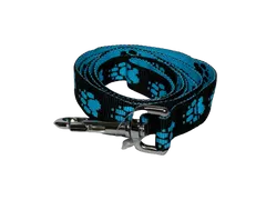 Palkar Vodítko přepínací z popruhu pro psy 250 cm x 25 mm černo-světle modrá s tlapkami