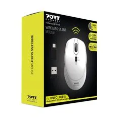 Port Designs PORT CONNECT SILENT, bezdrátová myš, USB-A/USB-C dongle, 2,4Ghz, 1600DPI, bílá