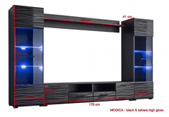 Homlando Obývací stěna MODICA Sestava obývacího nábytku 260 cm černý mat / sahara lesk s LED osvětlením