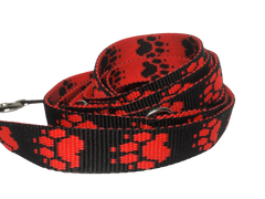 Palkar Vodítko přepínací z popruhu pro psy 250 cm x 20 mm černo-červená s tlapkami