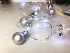 MAGIC HOME Řetěz Ball, 20 LED studený bílý, s koulemi a vločkami, stříbrný