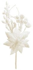 MAGIC HOME Větvička s květem poinsettia, bílá, 19 cm, bal. 6 ks