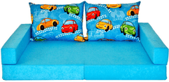 iMex Toys Dětská rozkládací pohovka Collage Auta modrá