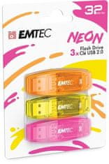 Emtec USB flash disk "C410 Neon", oranžová, žlutá, růžová, 32GB, USB 2.0, 3 ks