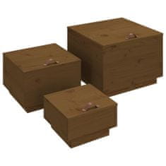 shumee Úložné boxy s víkem 3 ks medově hnědé masivní borové dřevo