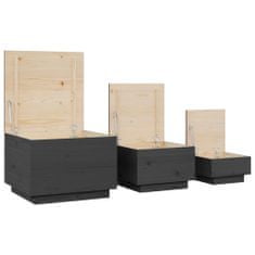 Greatstore Úložné boxy s víkem 3 ks šedé masivní borové dřevo
