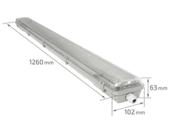 KOLORENO LED trubicové svítidlo prachotěsné, G13, 2x 18W 120cm 3600lm T8 LED trubice, IP65, 127cm