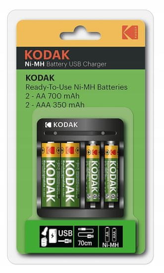 Kodak KODAK USB nabíječka + 2x AA 750mAh baterie + 2x AAA 300mAh