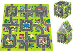 Moby System Vzdělávací rohož pěnové puzzle 90 x 90 x 1 cm s okrajem - EVA pěna - vzor: město silnice ulice