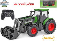 Kids Globe R/C traktor zelený 27 cm s předním nakladačem na baterie se světlem 2,4 GHz