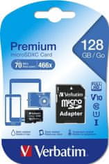 Verbatim SDXC 128GB micro paměťová karta PREMIUM UHS-I (U1) (70MB/s), V10, Class 10 + adapter