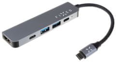 FIXED 5-portový hliníkový USB-C HUB Mini pro notebooky a tablety, FIXHU-MN-GR šedý