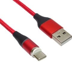 PremiumCord Magnetický micro USB a USB-C, nabíjecí a datový kabel, 1m, červená