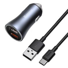 shumee Rychlá nabíječka do auta 2x USB 40W QC SCP FCP AFC + USB-C kabel šedý