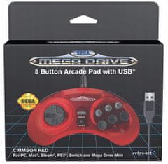 Retro-Bit SEGA Mega Drive Mini Pad Red USB PC PS3 RPi Switch