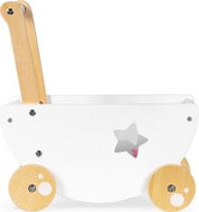 EcoToys Dřevěný vozík pro panenky bílý s hvězdičkou