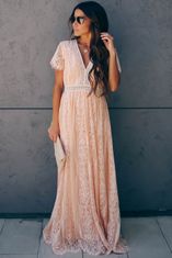 OMG! Dámské krajkové maxi šaty Esposa růžová S