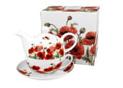 Duo Porcelánový šálek na čaj s konvičkou a podšálkem v dárkové krabičce CLASSIC POPPIES - 350 ml, 310 ml