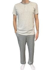 LA PENNA Pánské pyžamo dlouhé kalhoty světle šedé pruhy XL