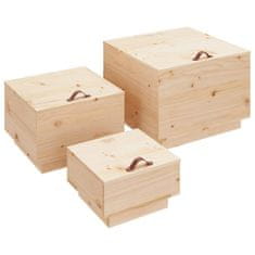 shumee Úložné boxy s víkem 3 ks masivní borové dřevo