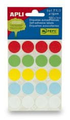 Apli Etikety, různé barvy, 19 mm kruhové, 100 etiket/balení, 7109