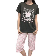 RINDA Dámské pyžamo grafitová bavlna 3/4 kalhoty květina 4XL